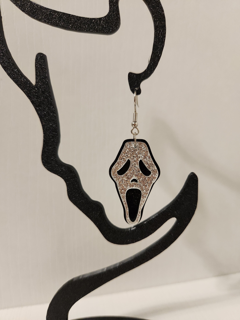 Silver Glitter Scream Mask Dangle Earring - Women's Jewelry